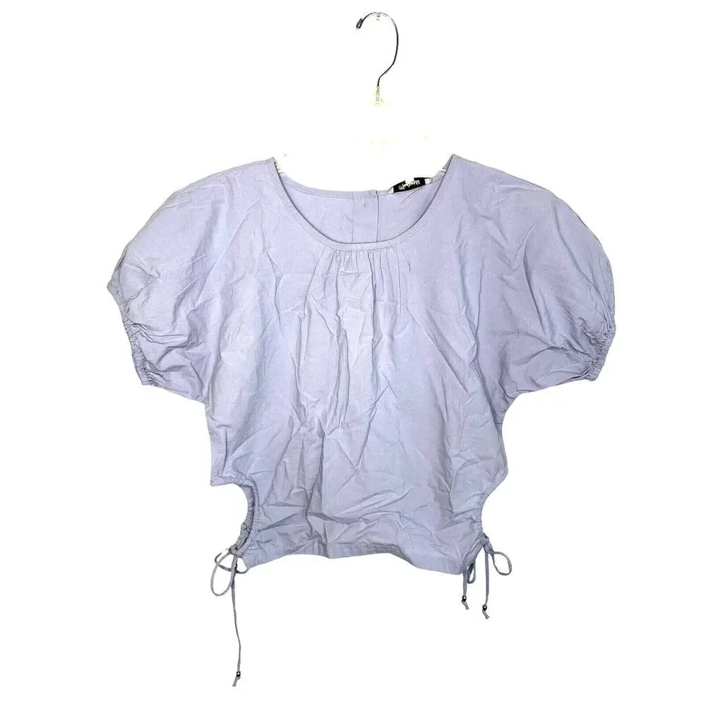 Madewell Embroidered Poplin Puff-Sleeve Cutout Crop Top Distant Peri XS NWT